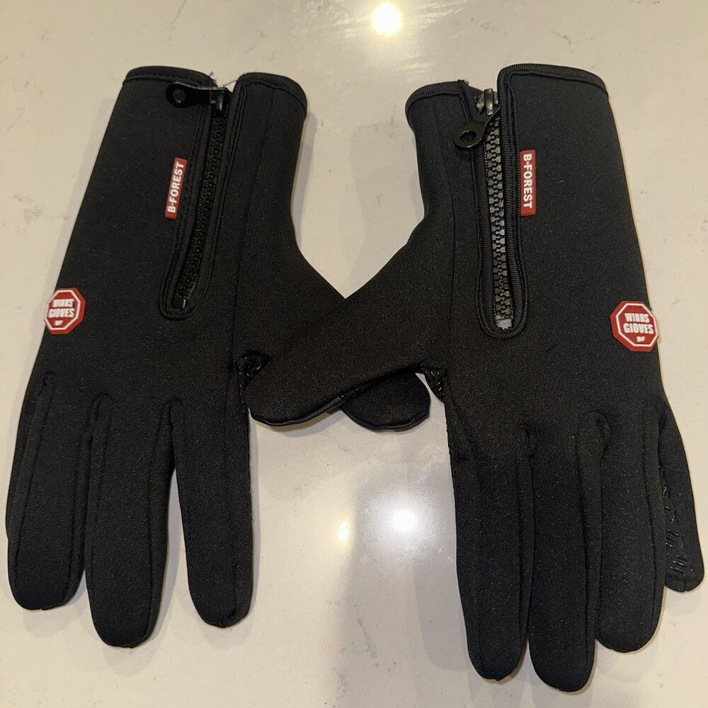 Black Unisex Wind Stopper Zip Gloves Adults Size M